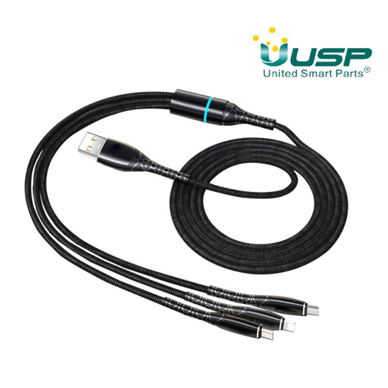 1M 3 in 1 USB A With light Durable cable 2.4A USP