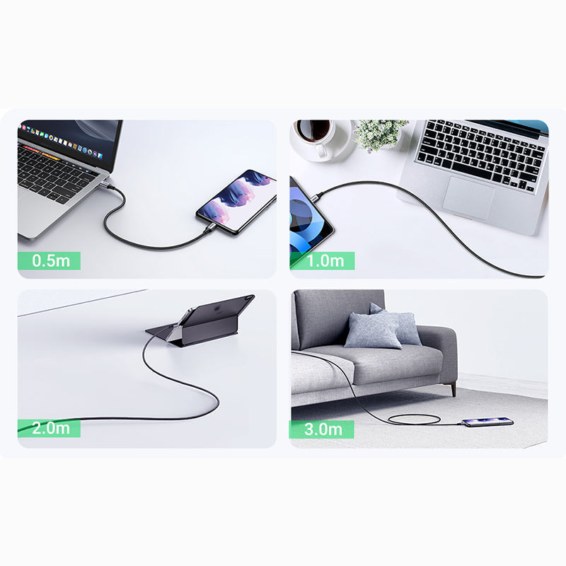 1M 100W USB-C To USB-C 5A Data Cable Aluminum Nylon Braid Grey+ Black Ugreen