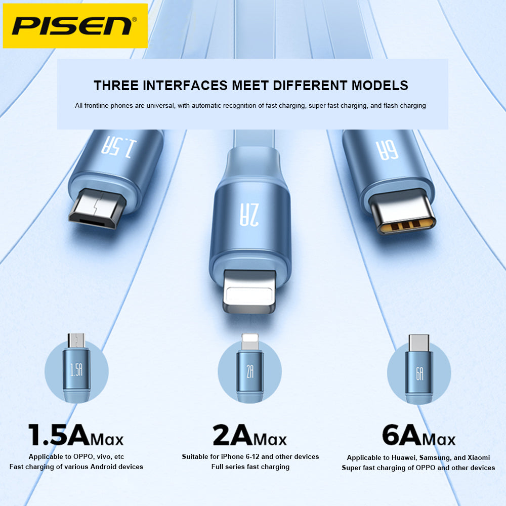 Pisen Quick series 3 in 1 data cable 1.2m (Green)