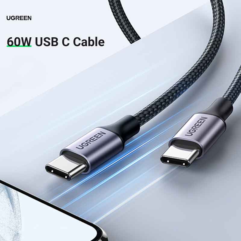 1M 60W USB-C To USB-C 3A Data Cable Aluminum Nylon Braid Grey+ Black Ugreen
