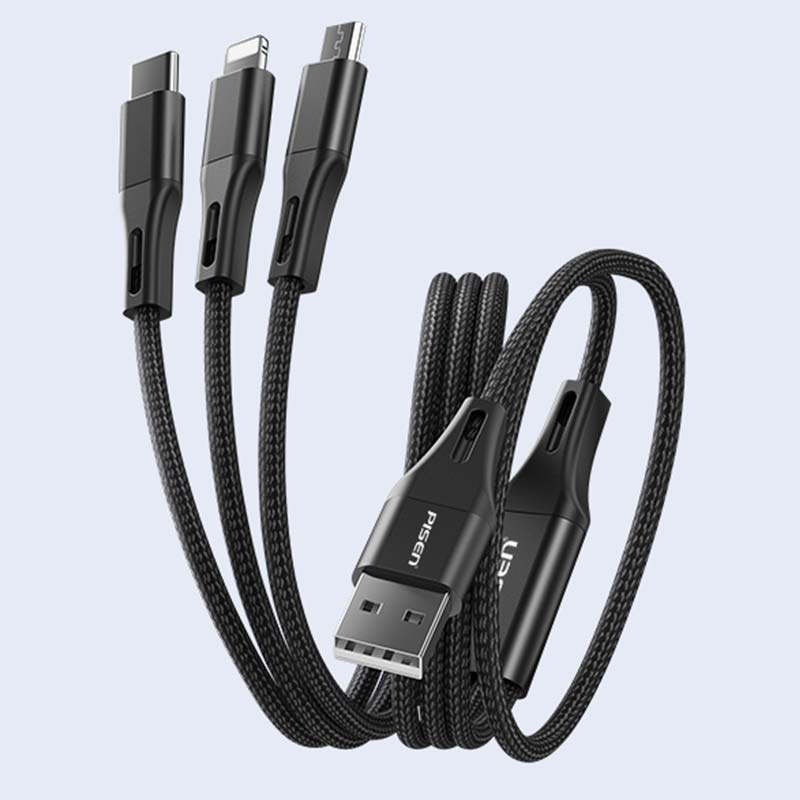 3 in 1 1.5M Aluminum Alloy Braided Charging Cable(1500mm) AP04-1500 PISEN