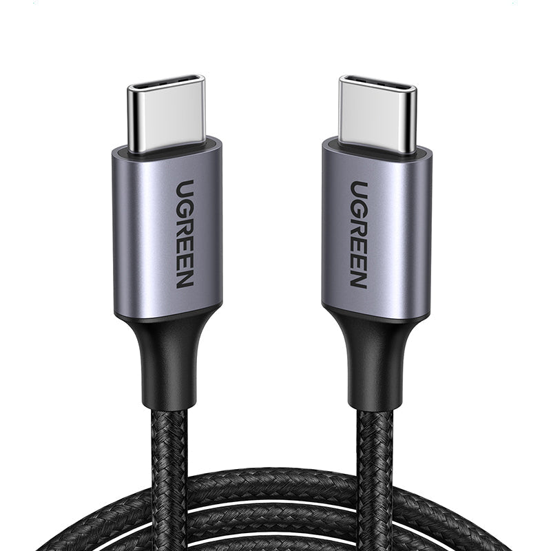 2M 60W USB-C To USB-C 4A Data Cable Aluminum Nylon Braid Grey+ Black Ugreen