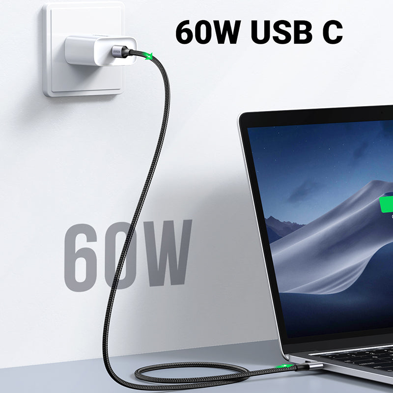 2M 60W USB-C To USB-C 4A Data Cable Aluminum Nylon Braid Grey+ Black Ugreen