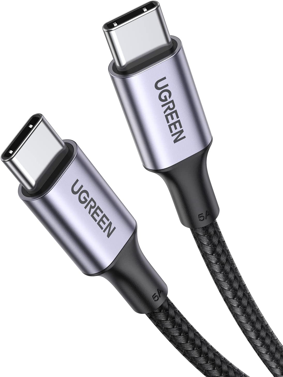 1M 100W USB-C To USB-C 5A Data Cable Aluminum Nylon Braid Grey+ Black Ugreen