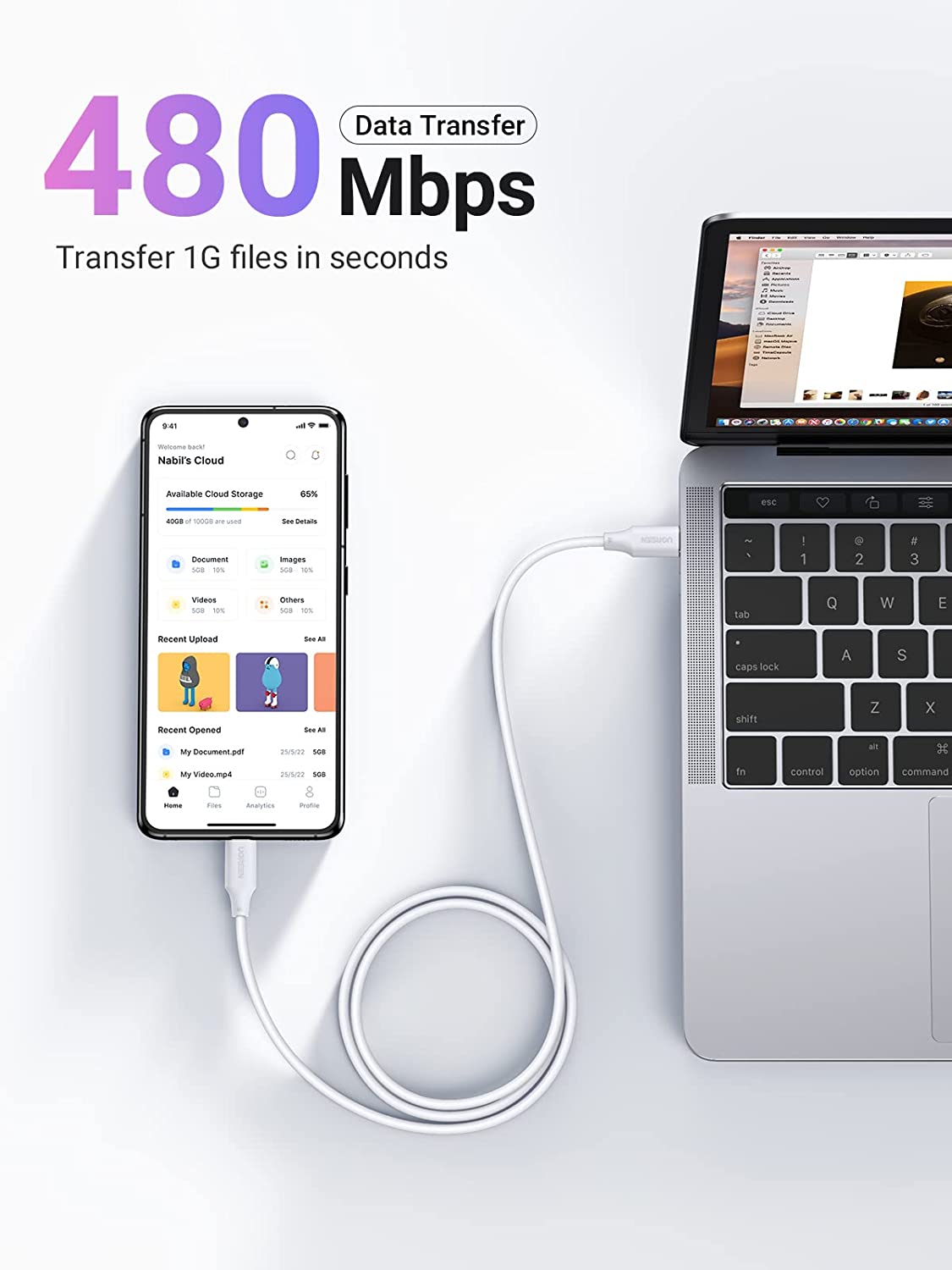 1M 100W USB-C To USB-C 5A Data Cable White Ugreen