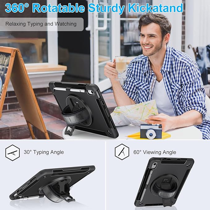 Rugged Case for iPad 7 / 8 / 9th Gen 10.2" Generic Heavy Duty with Pen Holder(Black Diamond)