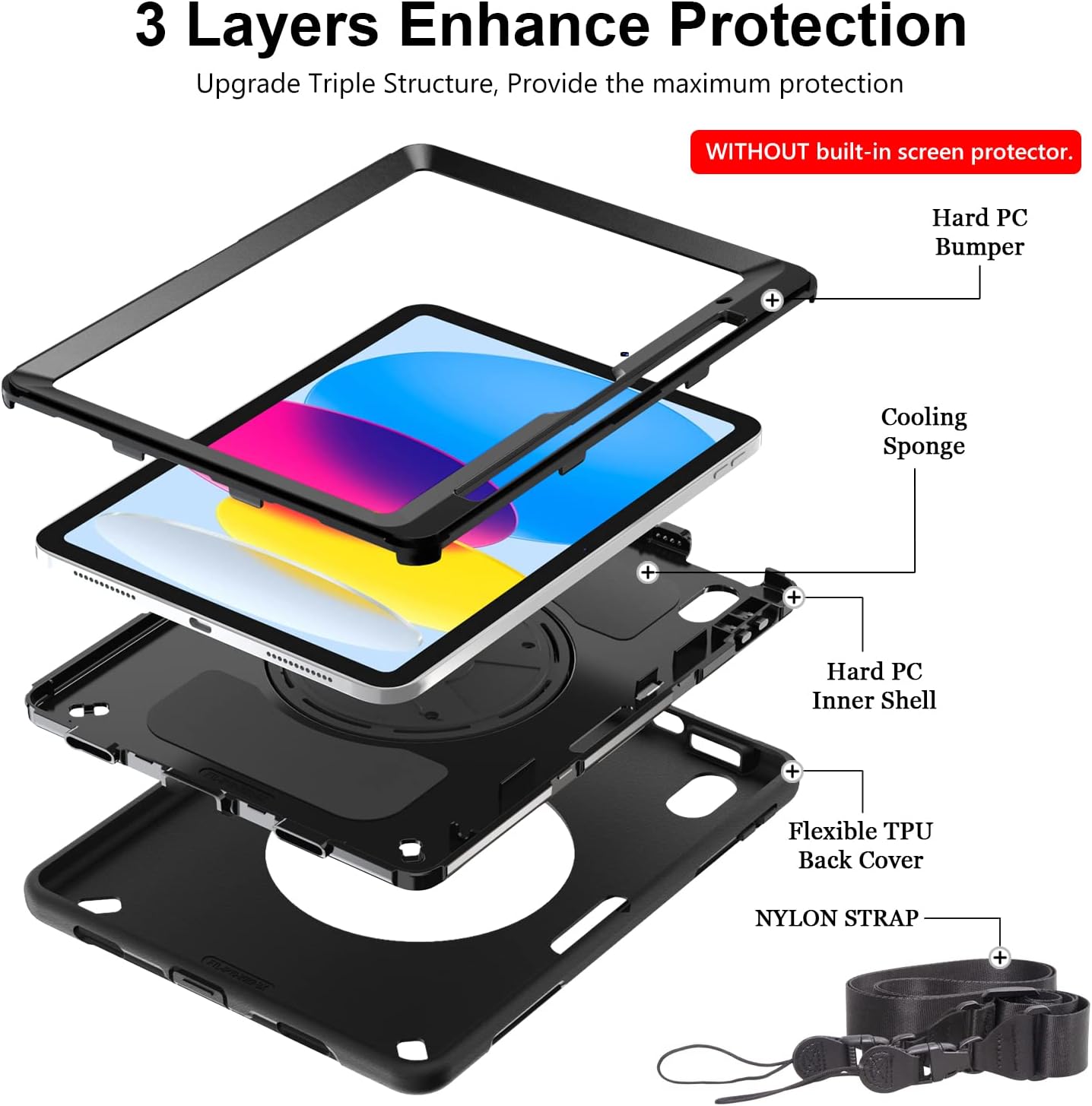 Rugged Case for Galaxy Tab A (2019) (T290/T295) 8.0" Generic Heavy Duty with Pen Holder Screen-Less(Black Diamond)