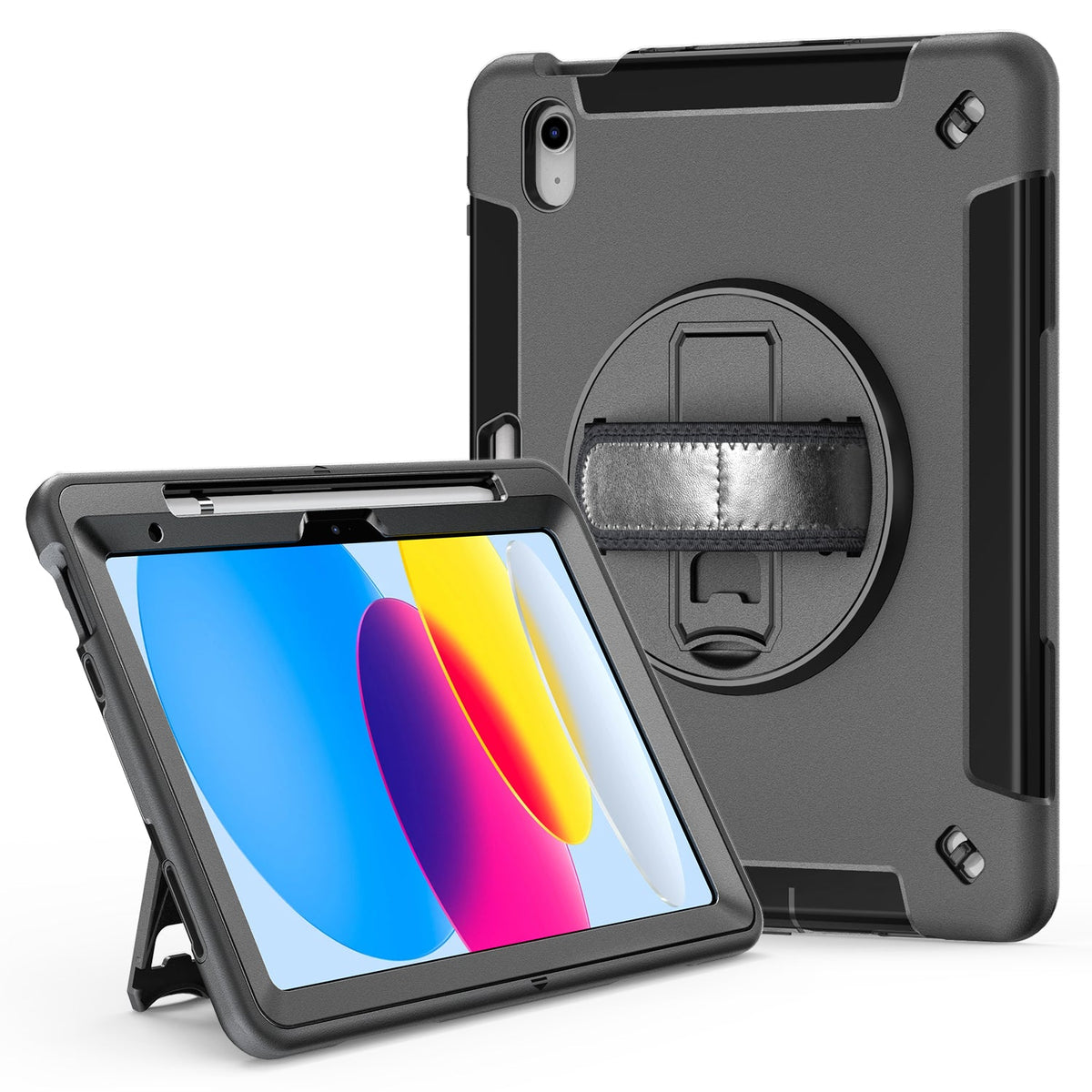 Rugged Case for iPad 7 / 8 / 9th Gen 10.2" Generic Heavy Duty with Pen Holder(Black Diamond)