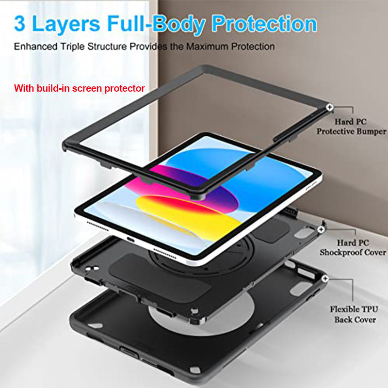 Rugged Case for iPad 7 / 8 / 9th Gen 10.2" Generic Heavy Duty with Pen Holder(Black Diamond)