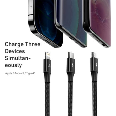 3 in 1 1.5M Aluminum Alloy Braided Charging Cable(1500mm) AP04-1500 PISEN